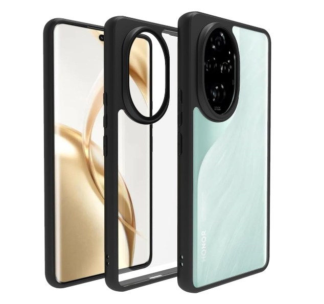 Honor 200 5G Hard Back Cover Q Series Case,Transparent Hard Back And Silicone Tpu Black Frame High Protection Compatible with Honor 200_img_0