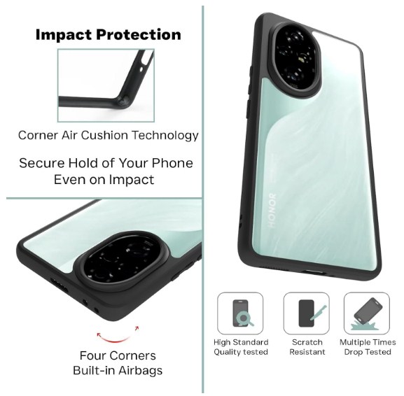 Honor 200 5G Hard Back Cover Q Series Case,Transparent Hard Back And Silicone Tpu Black Frame High Protection Compatible with Honor 200_img_2